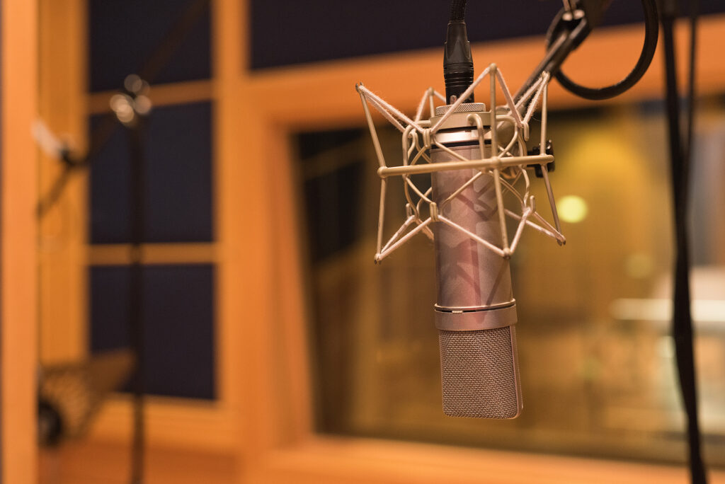 Condenser microphone in recording studio